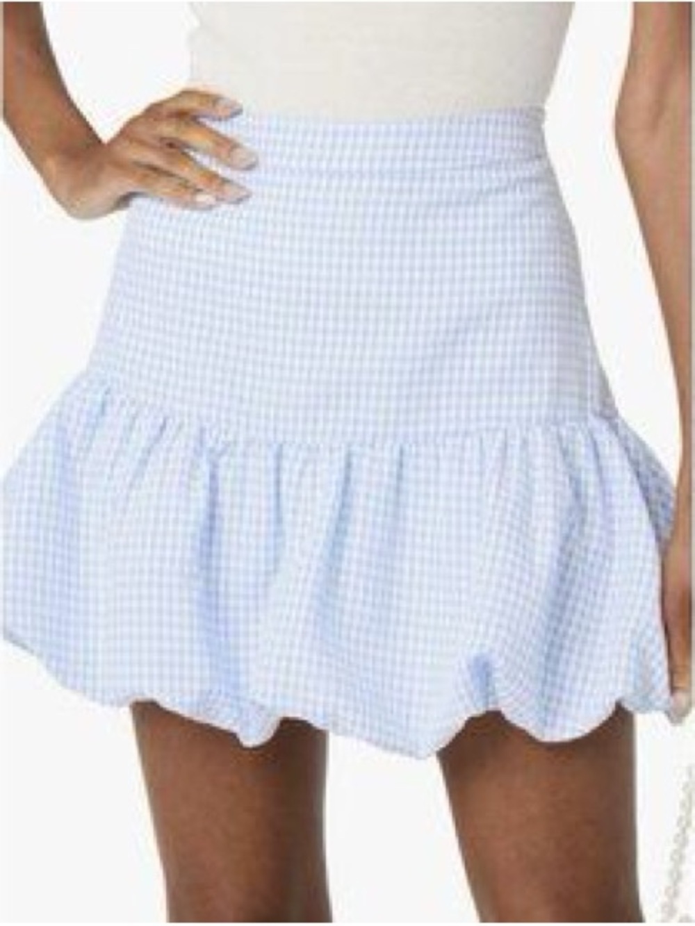 Astr the label blue gingham bubble mini skirt